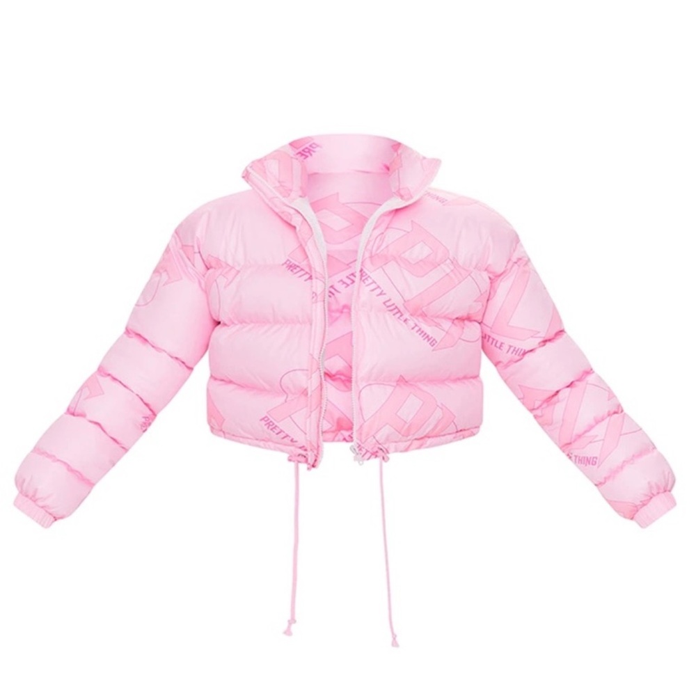 PRETTYLITTLETHING Pink Tonal Logo Cropped Puffer - Picture 3 of 4